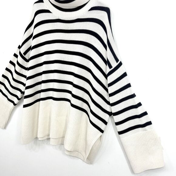 Gap Navy Blue Cream Horizontal Nautical Stripe Turtleneck Fisherman Sweater - Picture 9 of 16